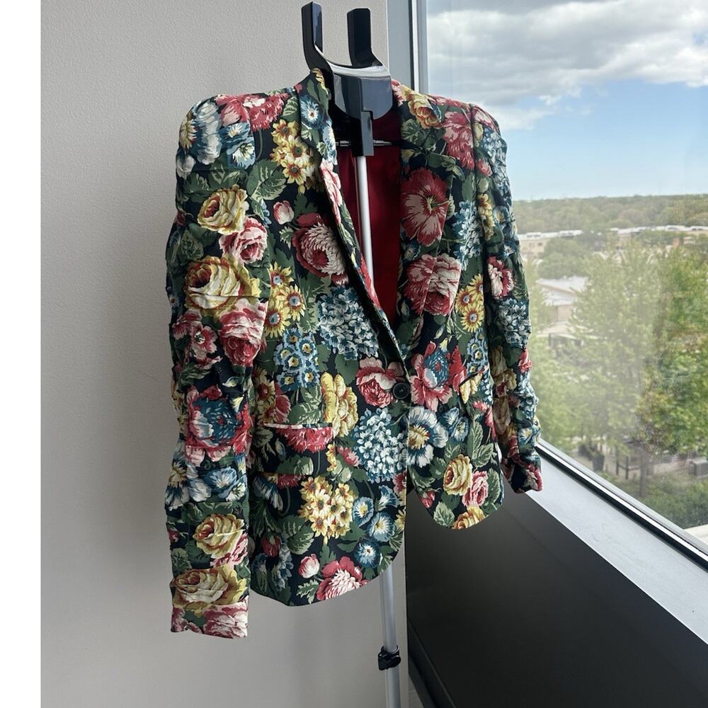 Zara Woman Multicolor Floral Button Blazer Collared Lined Short Women's Size M